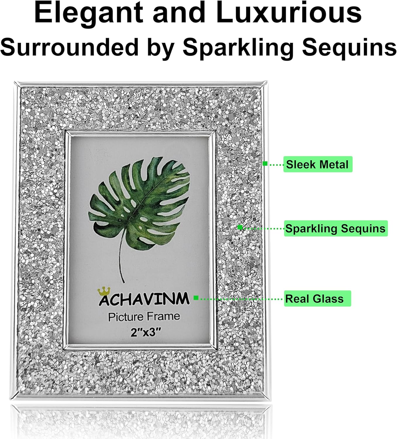 2x3 Picture Frames, Small Real Glass Frame, Glitter Mini Photo Frames for Tabletop, Classy Home Décor & Gift (Silver, 4 Pack)