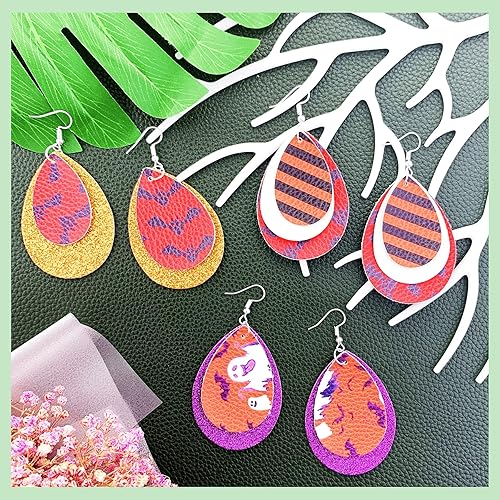 Miniatura 3 de AOUXSEEM Juego de 181 aretes de piel sintética para Halloween, contiene purpurina superfina precortada y patrón de Halloween, piezas de arete de