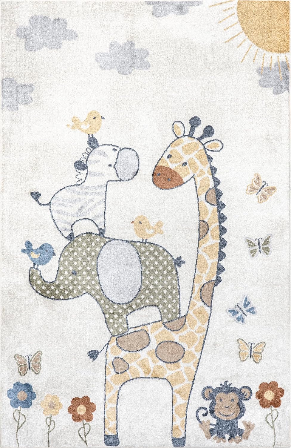 Cass Safari Multicolor Kids Washable Synthetic Area Rug