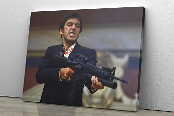Scarface Poster Say Hello to My Litttle Friend Tony Montana Movie Hand Made Posters Canvas Print Wall Art Home Decor Ready to Hang, 18"x12"