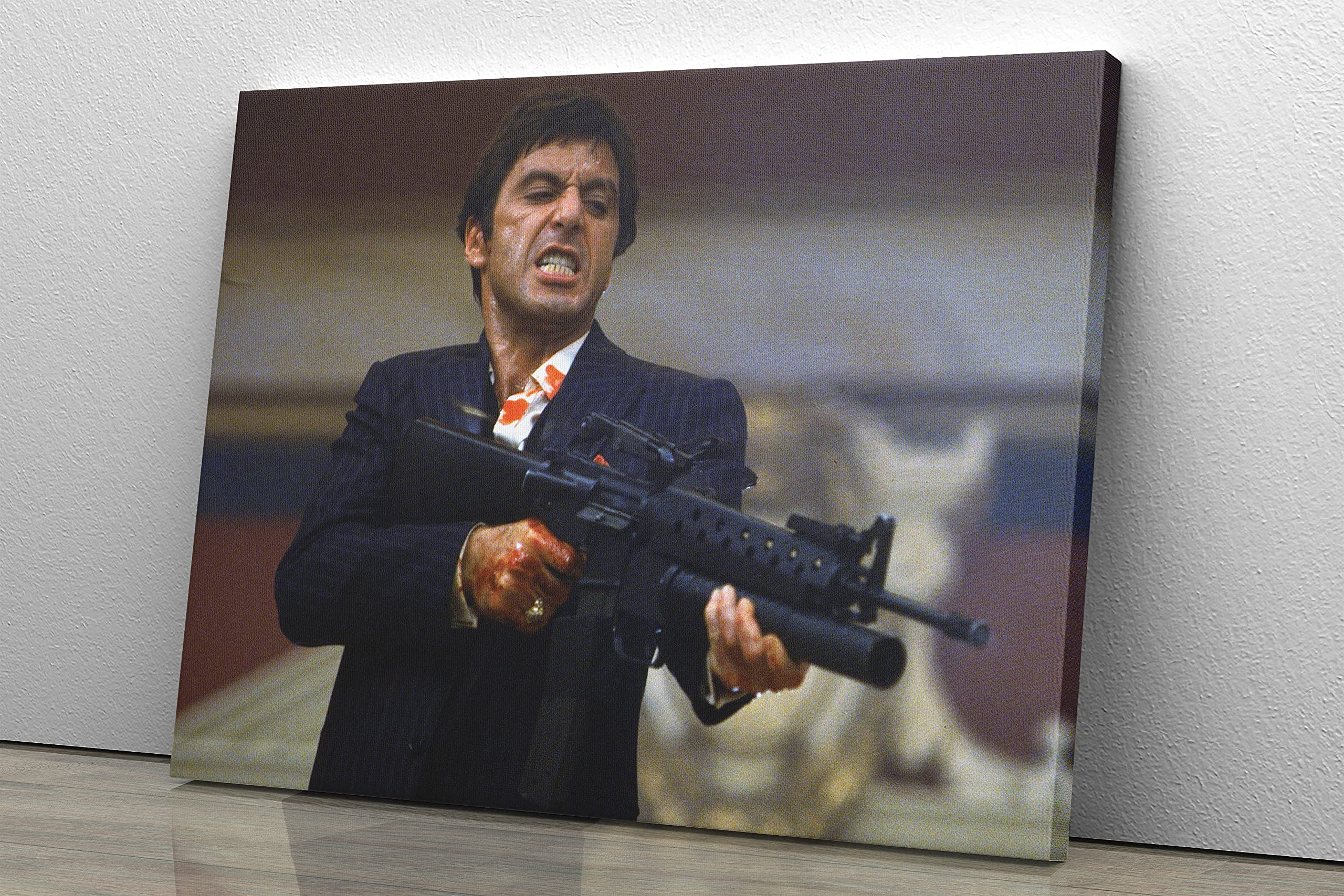 Scarface Poster Say Hello to My Litttle Friend Tony Montana Movie Hand Made Posters Canvas Print Wall Art Home Decor (Ready to Hang, 18"x12")