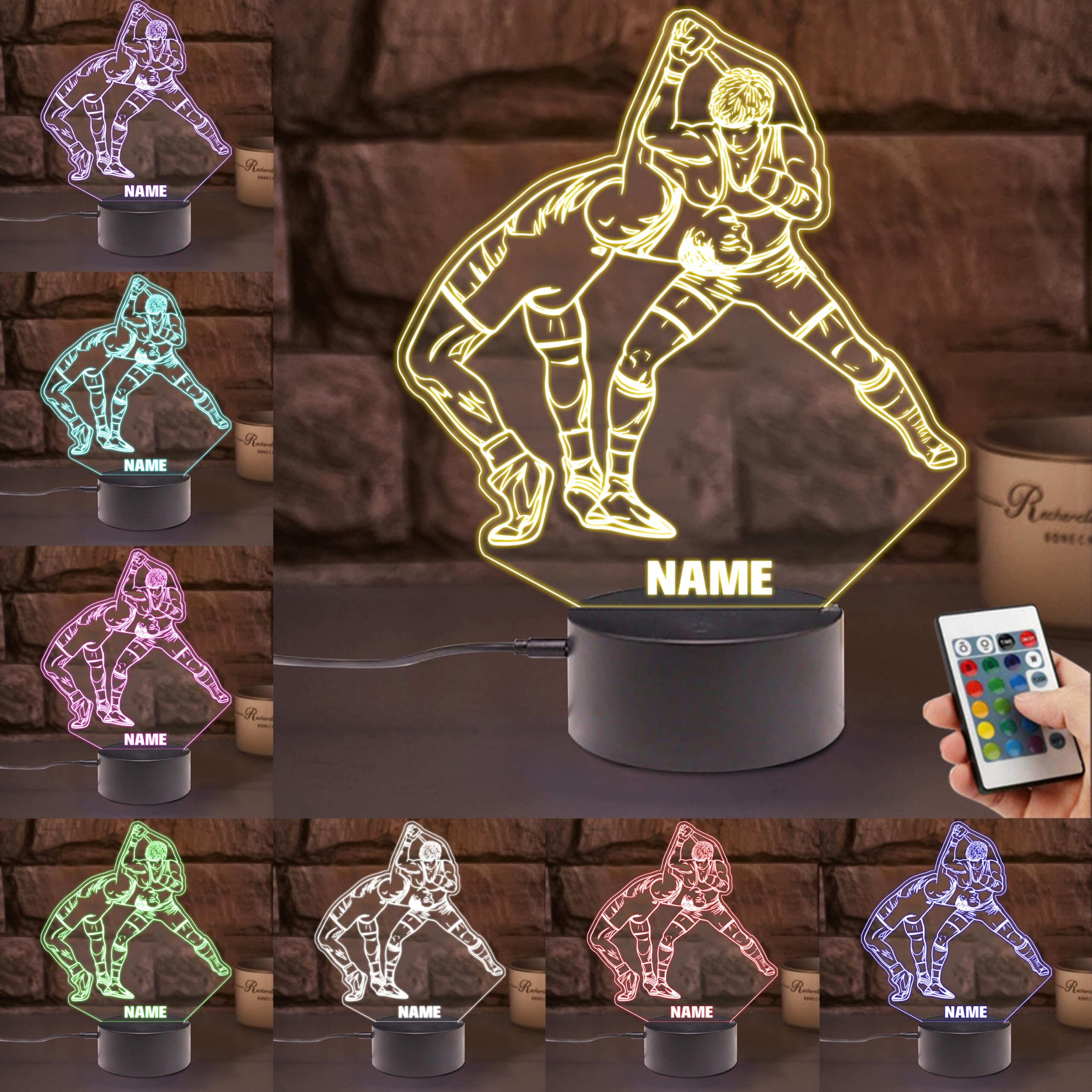 – Personalized Wrestling Night Light,Custom Illusion Lamp with 16 Colors Remote,Decor for Kids Room,Wrestling Gifts for Wrestler Boys Girls