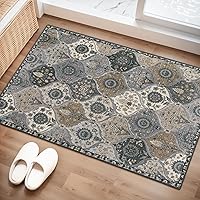 Lahome Moroccan Trellis 2x3 Grey Area Rug - Non-Slip Washable Entryway Door Mat for Kitchen Bedroom Bathroom, Kid Pet Friendly