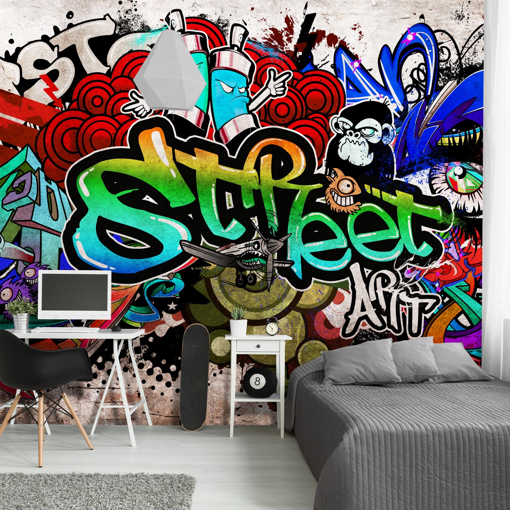 Runa Art - Fototapete Graffiti Streetart - Vlies Wand Tapete Wohnzimmer Schlafzimmer Moderne Wanddeko Bunt 528 x 280 cm 9218015a