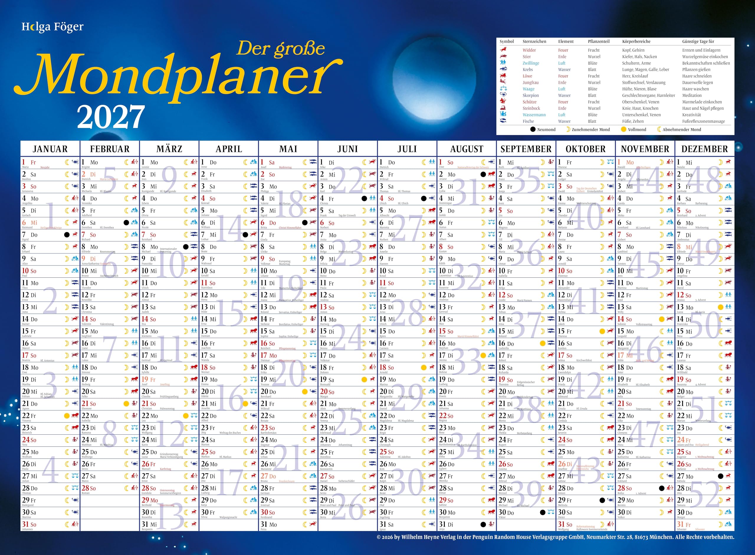 Mondleben 2027: Der große Wandkalender – Mit farbigem Mond-Jahresplaner als Poster zum Herausnehmen – 33,0 x 48,5 cm