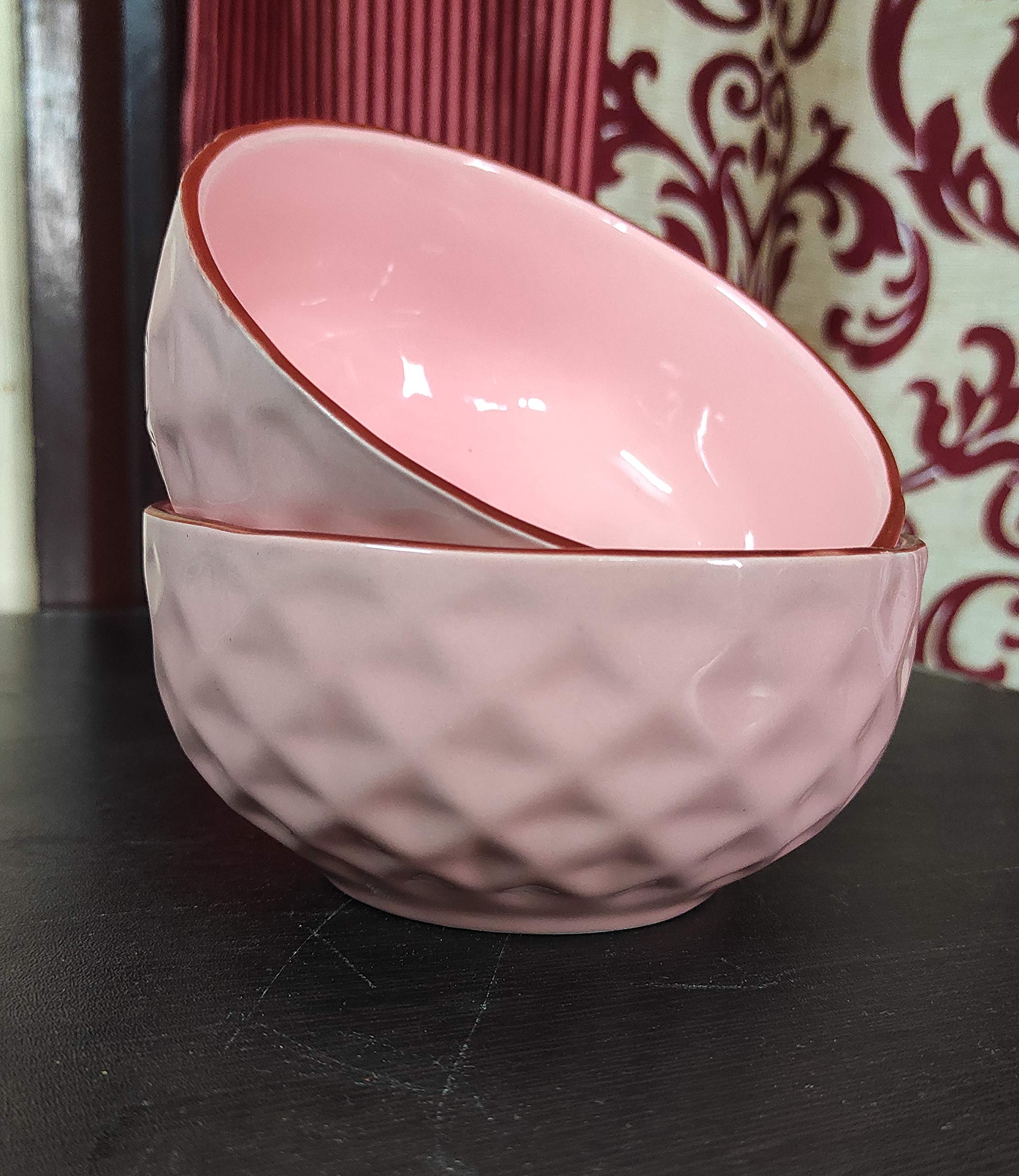 Separate Way Ceramic Japanese Soup Bowl ( Pink) - 2 Pieces, 350 ML
