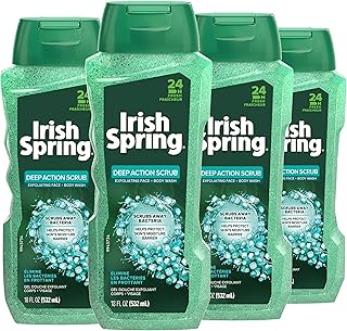 Irish Spring Exfoliating Men's Body Wash Shower Gel, Deep Action Scrub - 18 fluid ounce (4 Pack)