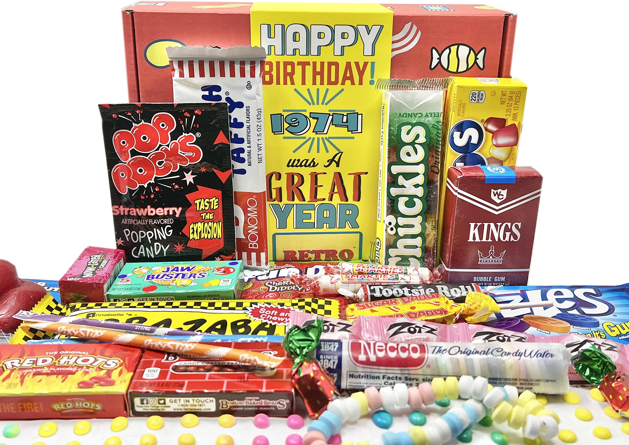 RETRO CANDY YUM~ 1974 50th Birthday Gift Box of Nostalgic Candy from Childhood for 50 Year Old Man or Woman Born 1974 Jr