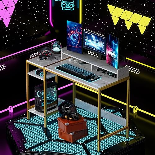 Miniatura 42 de Escritorio para computadora, escritorio para juegos de 43 pulgadas, escritorio de oficina en casa con almacenamiento, escritorio pequeño con soporte