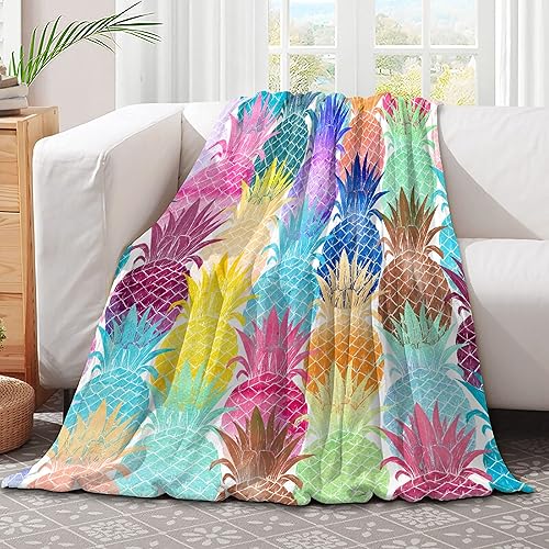 Manta colorida de piña, regalos para mujeres, niñas, hombres y niños, manta de franela suave y cómoda para cama de autobús, sala de estar,