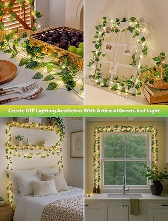 woohaha Pothos Leaf Vine with Fairy Lights Battery Operated