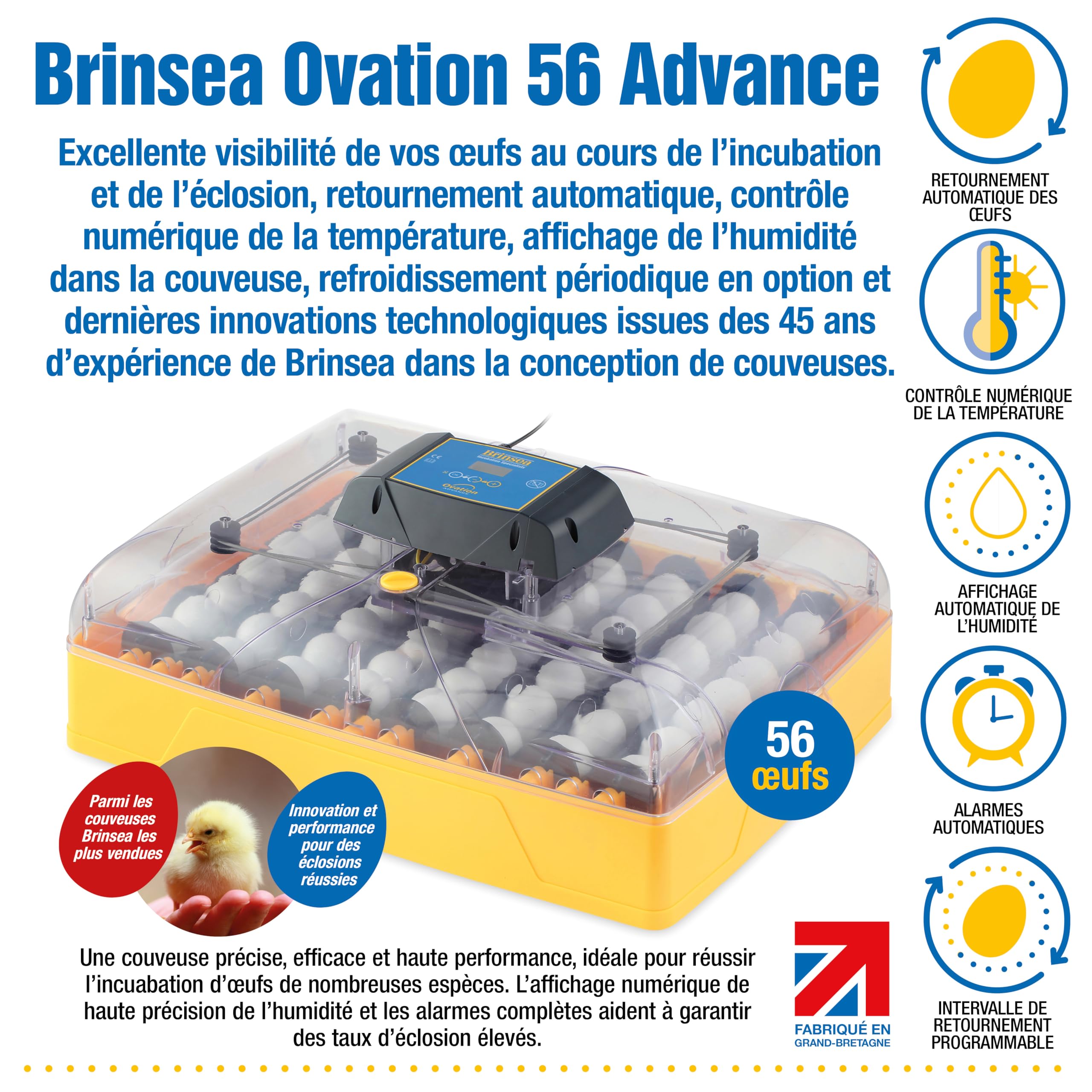 Incubadora Brinsea Ovation 56 EX – Incubadora para 56 huevos – Fabricada en Gran Bretaña, con volteo automático de los huevos y control integral de humedad – Garantía de 3 años.