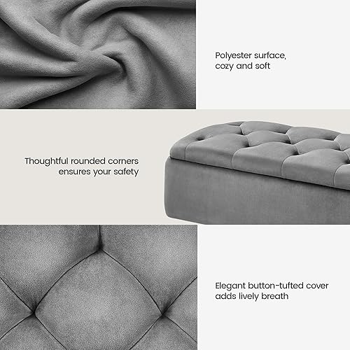 Miniatura 7 de Yaheetech Otomana con almacenamiento, 2 piezas, banco de entrada de terciopelo con bisagra de seguridad, banco tapizado con asiento para dormitorio,