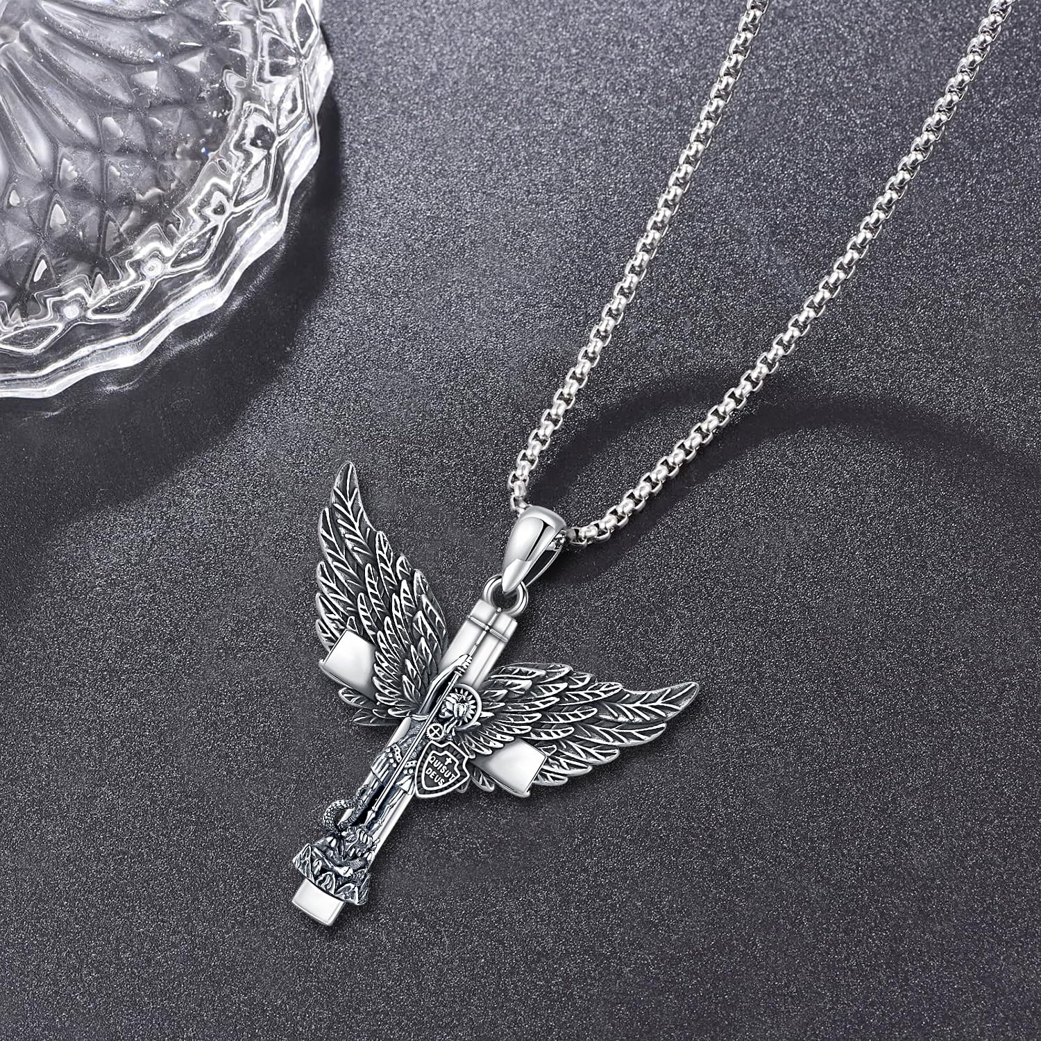 St. Michael Halskette 925 Sterling Silber Erzengel Michael Kreuz Anhänger Herren Anhänger Kette Amulett Schmuck Geschenke für Damen Herren