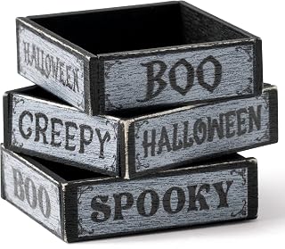Halloween Miniature Box Crate - 3Pcs Retro Mini Farmhouse Tiered Tray Decor Spooky Boo Creepy Wooden Crate Basket Decorative Box Vintage Rustic Miniature Garden Farm Accessories Home Decoration