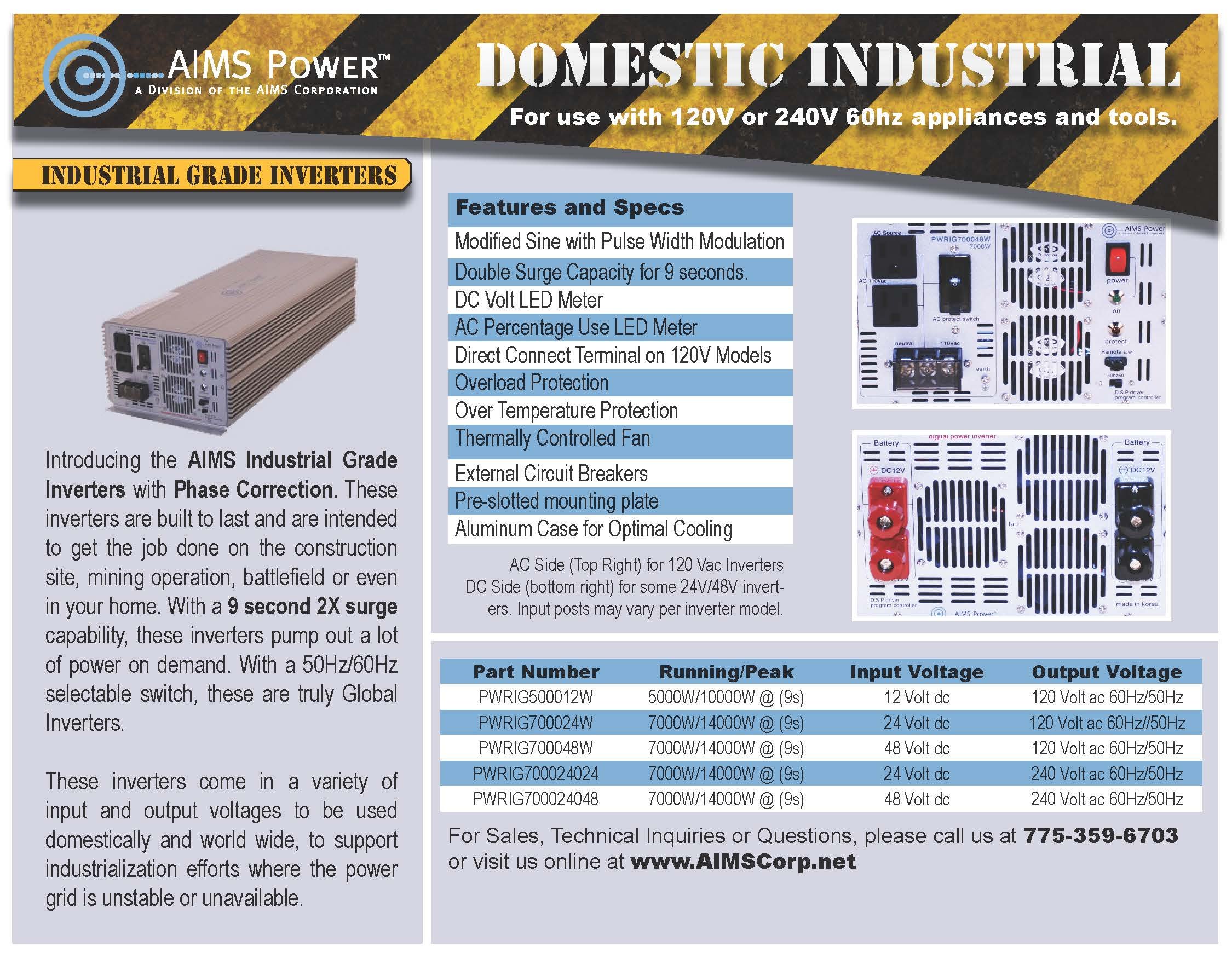 Buy AIMS Power PWRIG700024W Industrial Grade Power Inverter, 7000W max