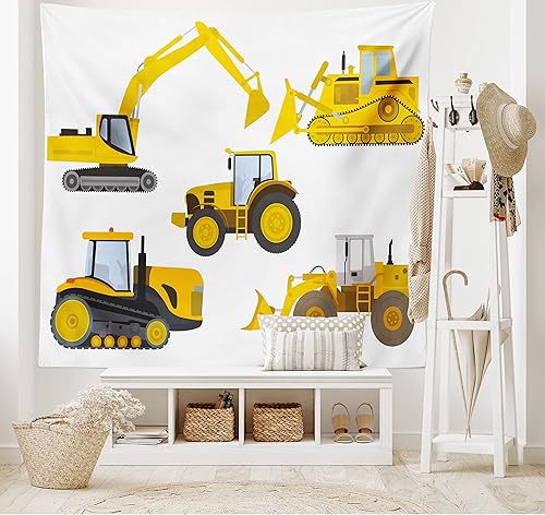 Miniatura 2 de Lunarable Tapiz de dibujos animados, inspirado en la animación, dibujo de maquinaria pesada, impresión de excavadora, decoración de tela para colgar