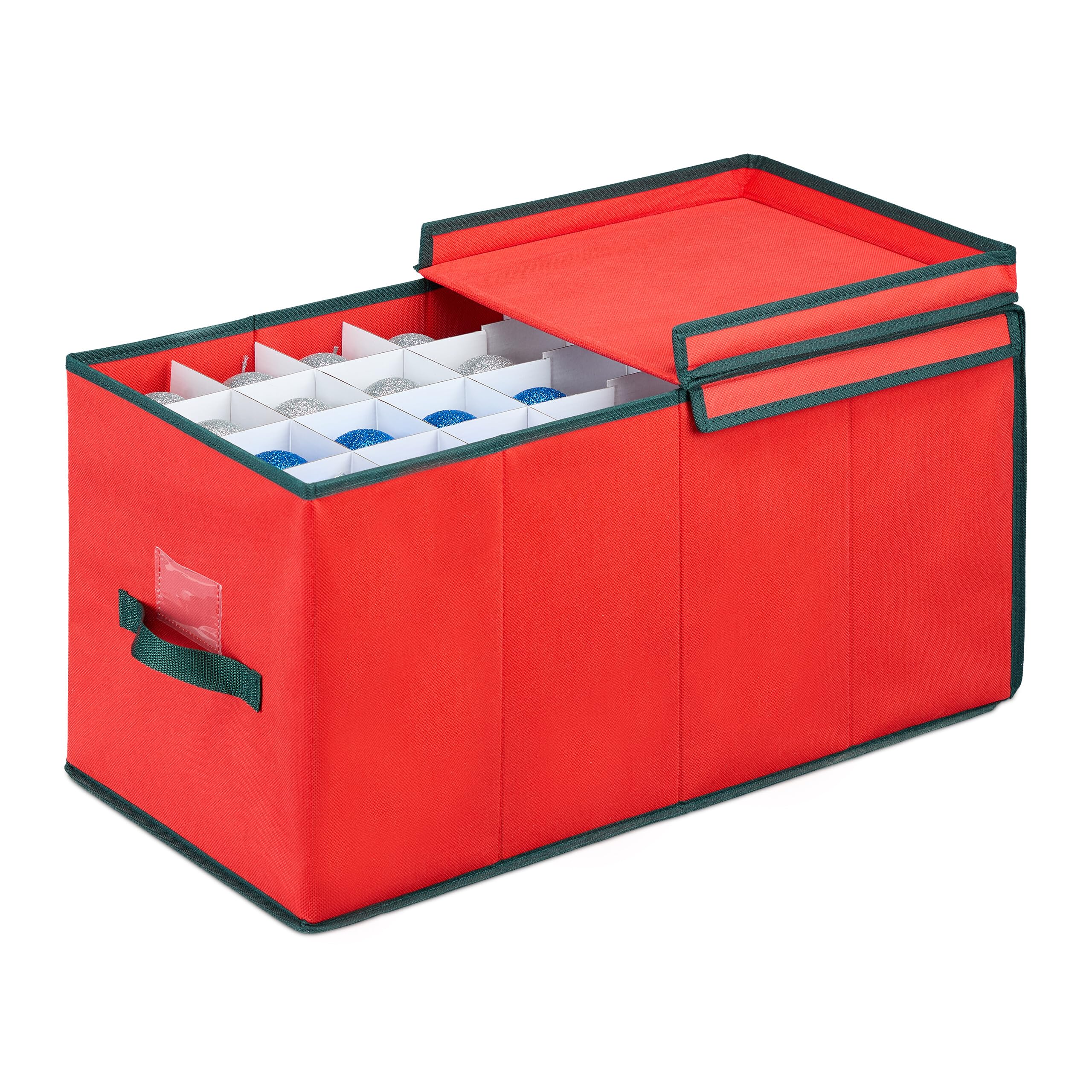 Relaxdays Scatola per Palline di Natale, Borsa Porta Palle e Addobbi Natalizi a 128 Scomparti, 30x30x60 cm, Rosso Verde