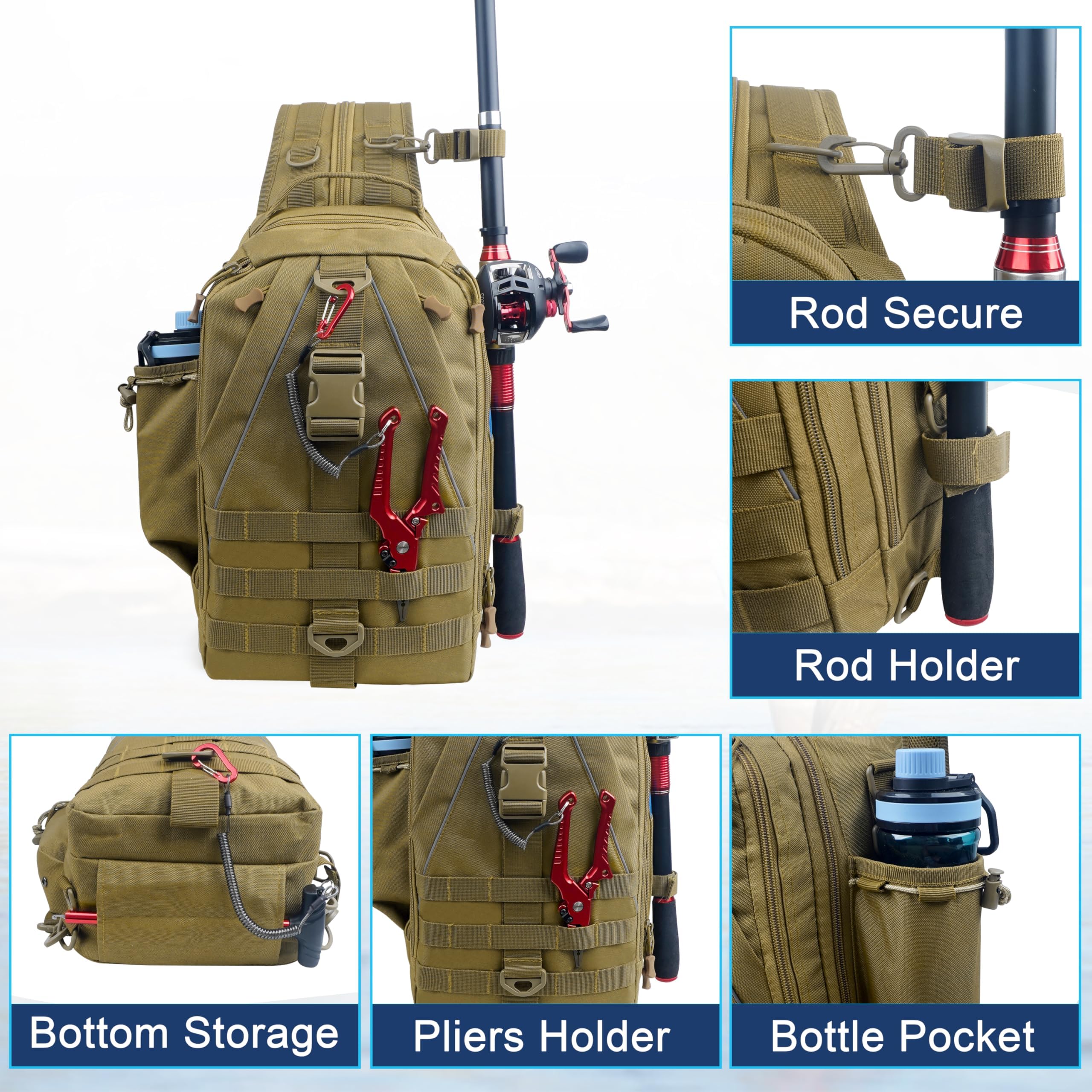 Zaino Tattico Militare, Custodia per Attività All'aperto, Impermeabile, Multifunzionale, Borsa da Pesca, Militare, Trekking, Zaino per Sport, Attività All'aperto, Escursionismo, Trekking e Campeggio