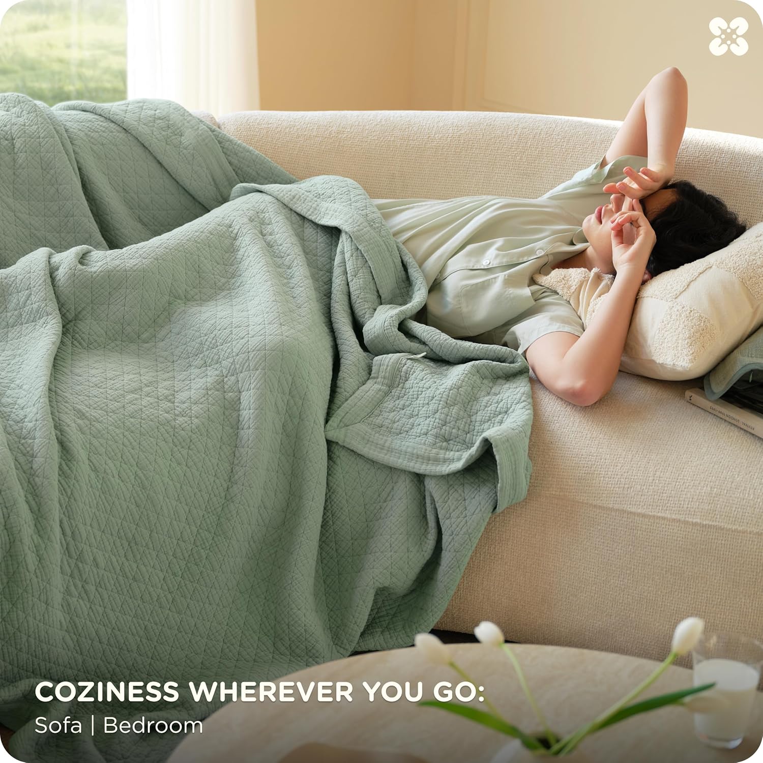 Bedsure 100% Cotton Muslin Throw Blanket 8-Layer Blanket Twin XL, Breathable & Substantial Oeko TEX Gauze Bedding, PureWoven All-Season Moisture-Wicking, Softens After Wash, Sage Green, 66"x90"