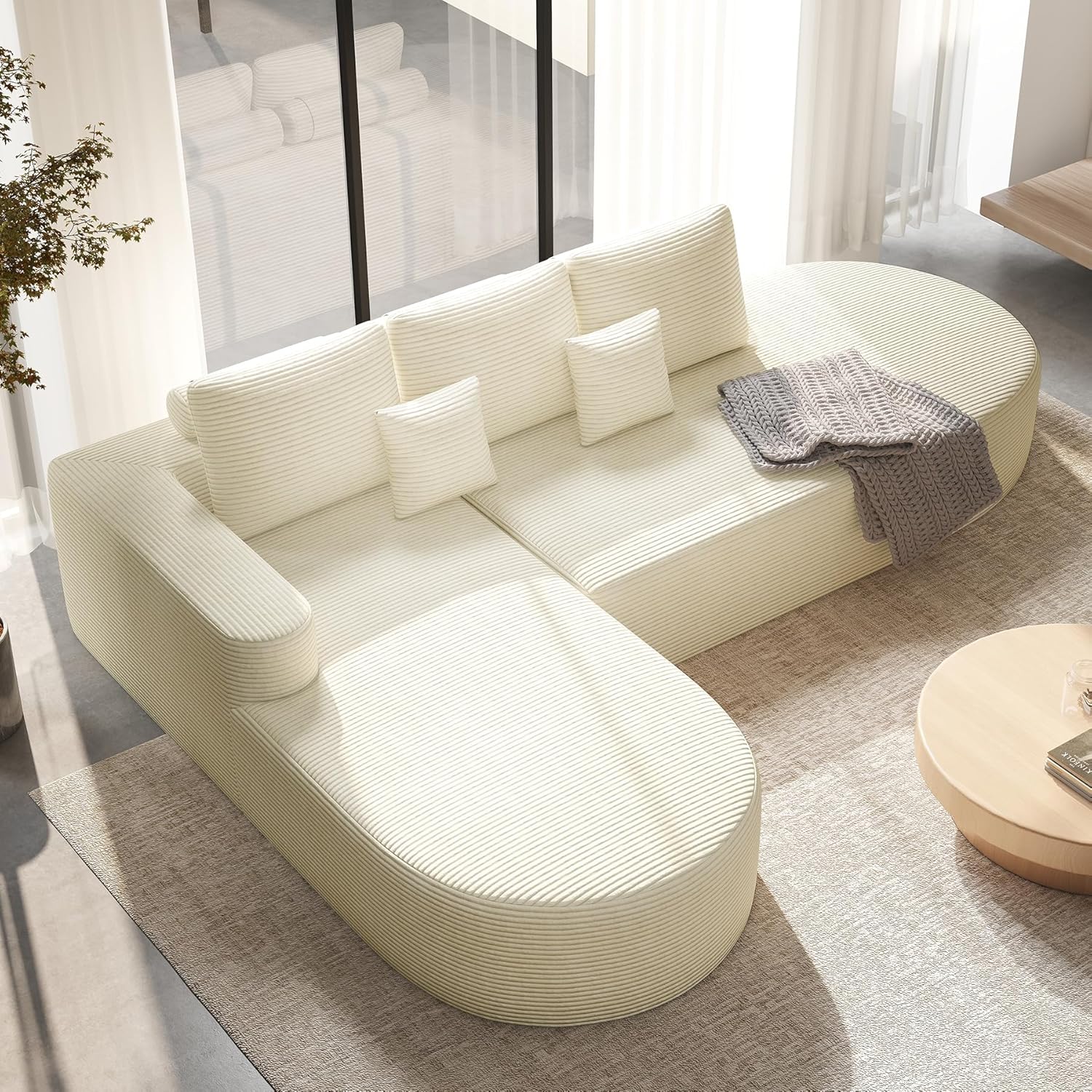112" Modular Curved Cloud Couch, Oversized Couches for Living Room, Modern Boneless Sectional Sofa with Deep Seat, Foam Couch, No Assembly Required, Beige, 1PCS