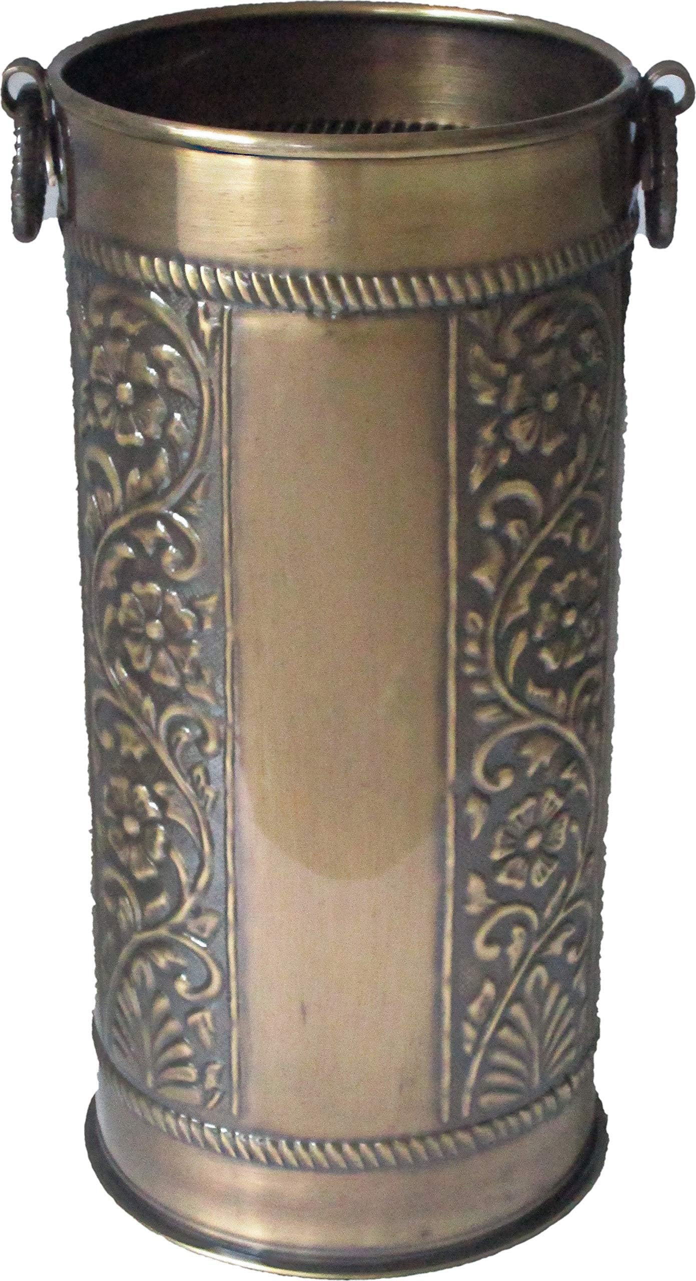 Solid Brass Umbrella Stand Scrollwork Design 18.5" H x 8.75" W Lacquered to Resist tarnishing.