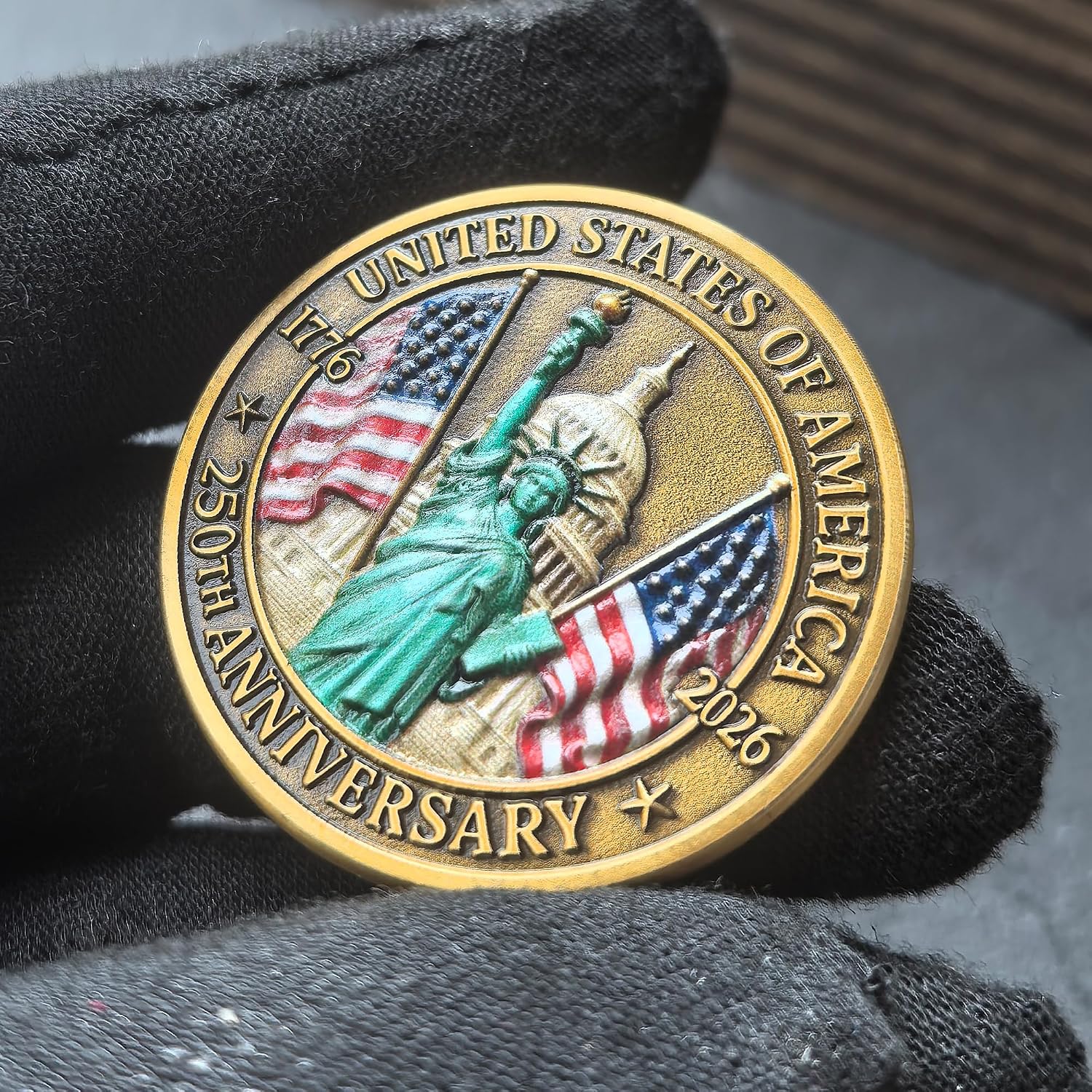 USA 250th Anniversary of Independence Challenge Coin with Protective Case - High Relief Patriotic Collectible, Liberty Bell & Statue of Liberty Tribute Keepsake Gift for History Lovers