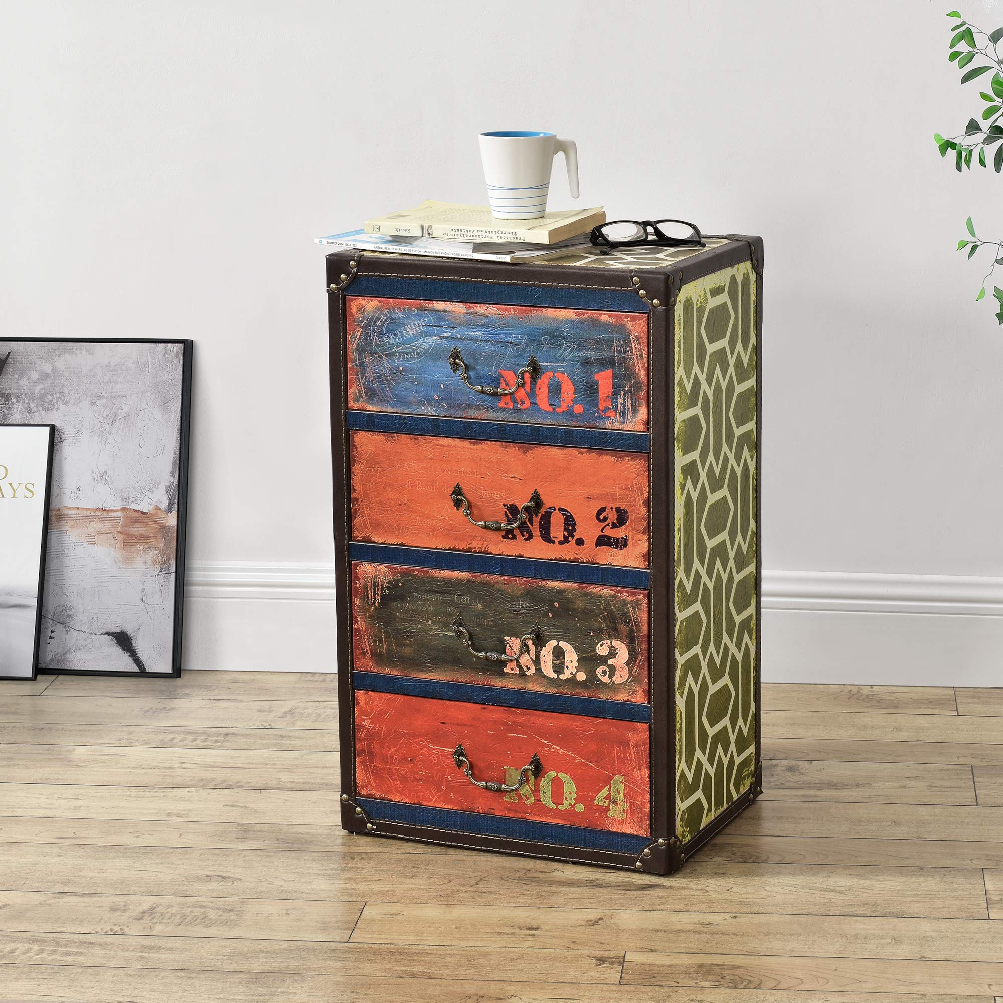 [en.casa] Cómoda para Salón o Pasillo 66 x 40 x 30 cm Armario con 4 Cajones Cajonera Organizador de Oficina Diseño Industrial Sideboard Mueble Auxiliar Multicolor