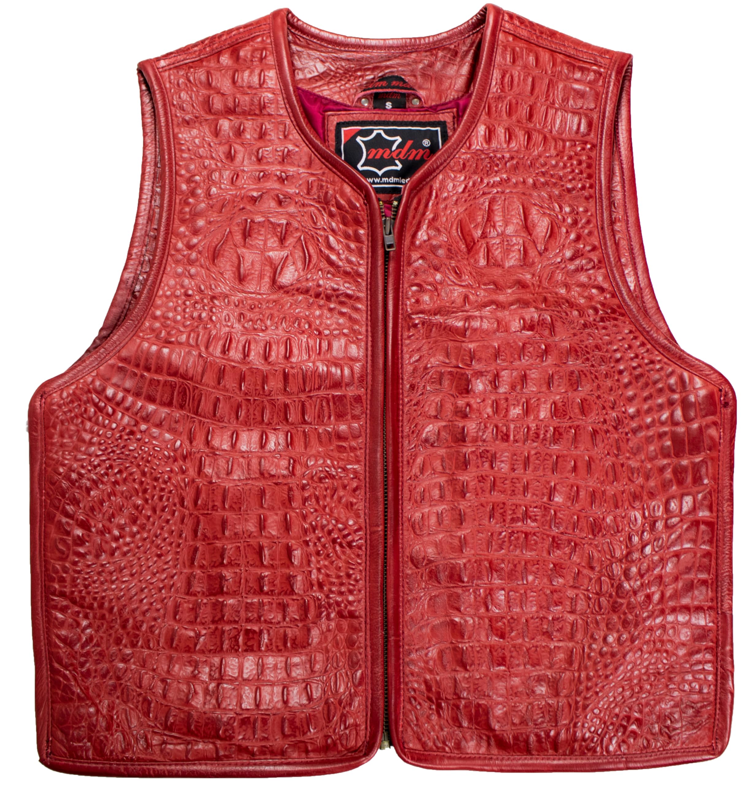 MDM Chaleco de piel para hombre en imitación de cocodrilo, color rojo