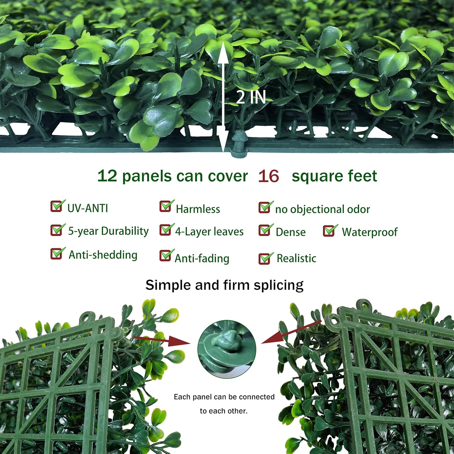 Artificial Grass Wall Backdrop Panels,16 X 12 in 12P(16 sqft) UV-Anti Greenery Boxwood Panels for Indoor Outdoor Green Wall Decor & Ivy Fence Covering Privacy - Image 3
