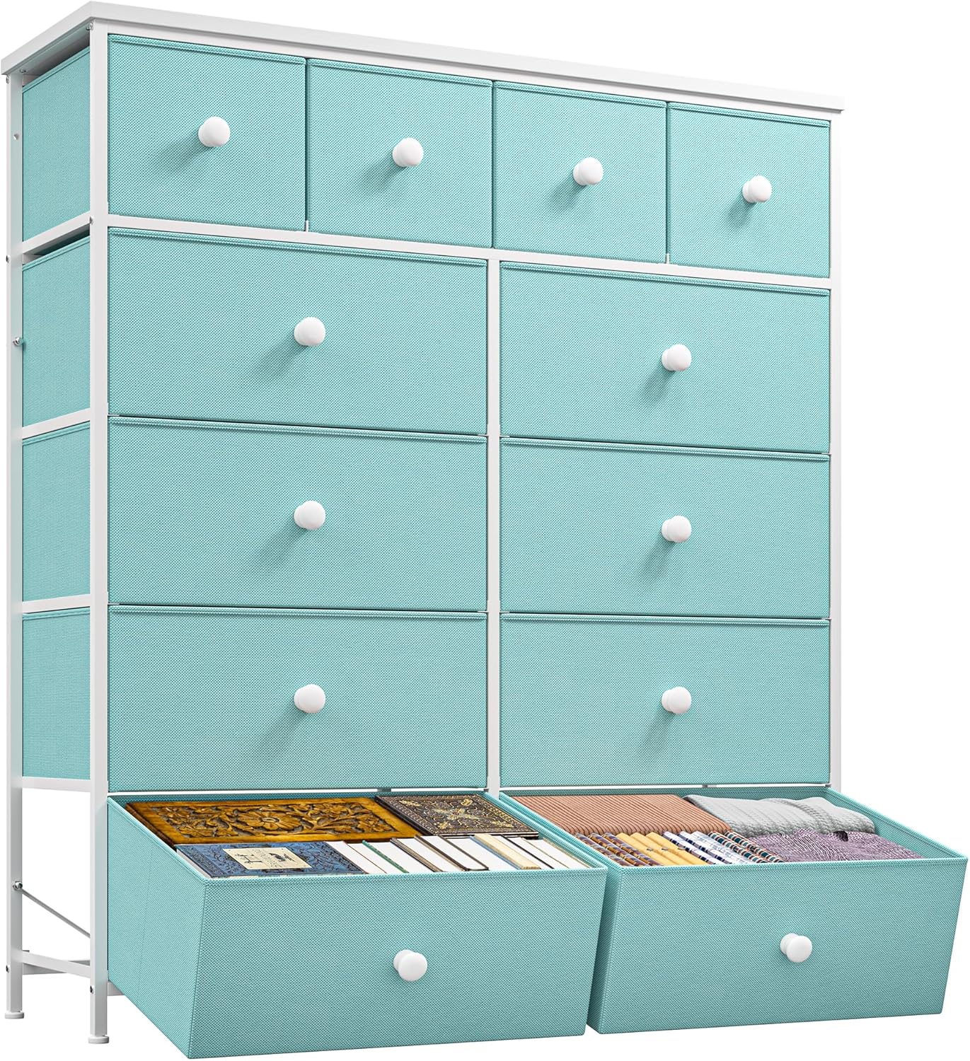 Dresser for Bedroom Tall Dresser with 12 Drawers Fabric Dressers & Chests of Drawers, Bedroom Dresser with Metal Frame, Wood Top, Entryway Living Room, Turquoise 11.81"D x 38.97"W x 40.15"H