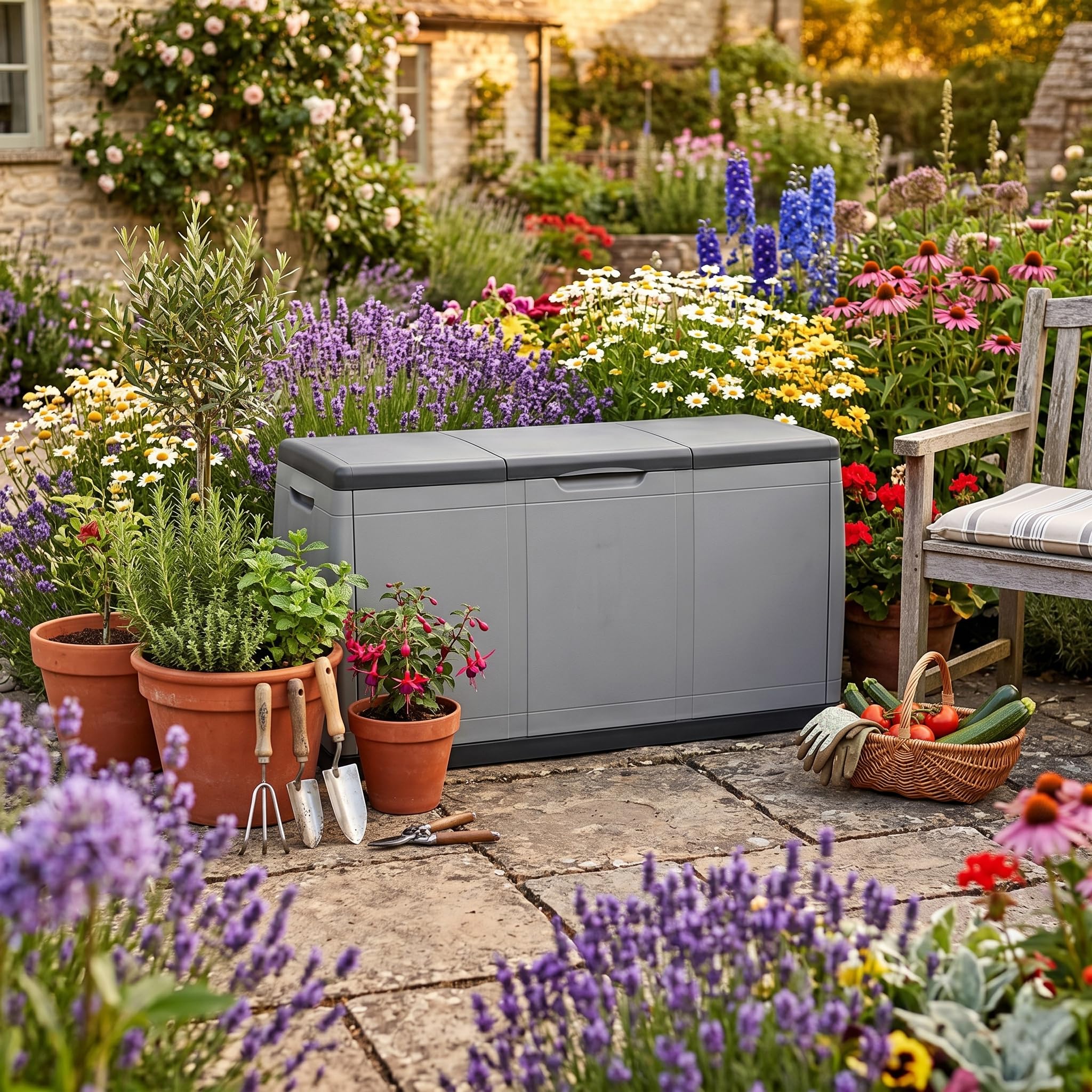 MA MAISON Baule Cassapanca Multiuso 414LT in PP 118x54x65h CM - Resistente ai Raggi UV, Apertura superiore, Contenitore, Organizzatore, Stoccaggio, Esterno, Interno, Made in Italy