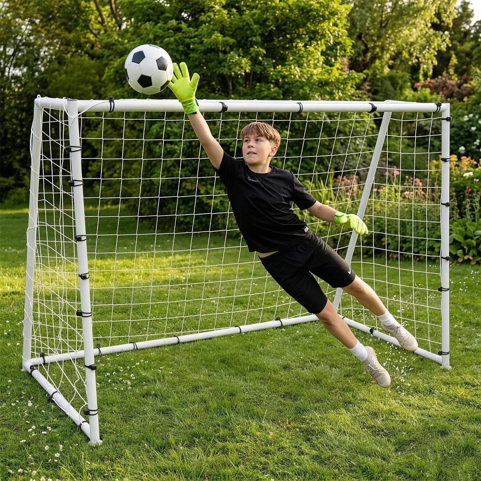 Porta da calcio per giardino, in metallo resistente e montaggio senza