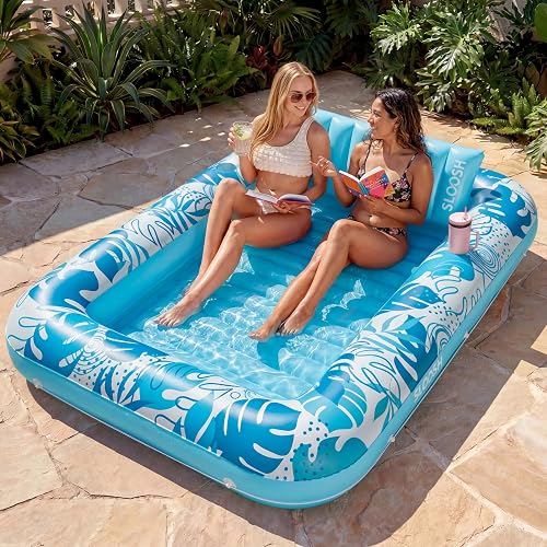 SLOOSH Inflatable Tanning Pool Lounger Float, Pool Floats Adult with Pillow, 4 in 1 Suntan Tub Raft Floatie,Sunbathing Bed Lounge for Water Blow Up Ball Pit Party Gifts
