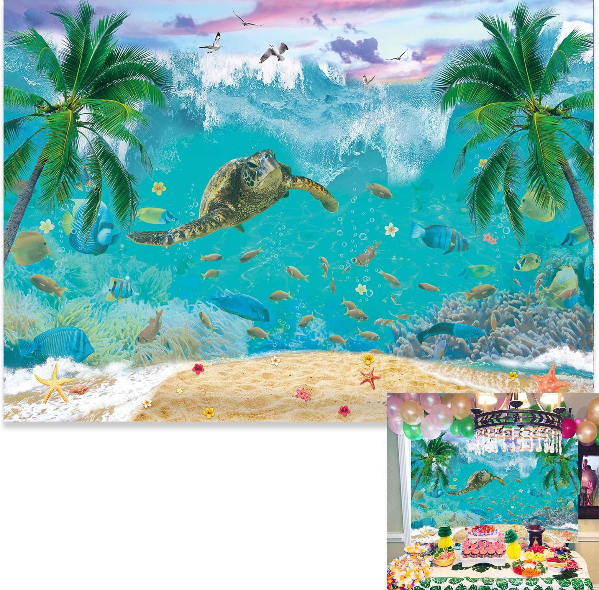 7x5ft Sea Turtle Backdrop Summer Underwater