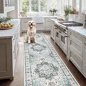 Madane Hallway Rug 3x10, Kitchen Rugs Washable Entryway Rug Vintage Kitchen Runners Non Slip Indoor Area Rug Farmhouse Carpet Runner for Bathroom Living Room Bedroom, Blue