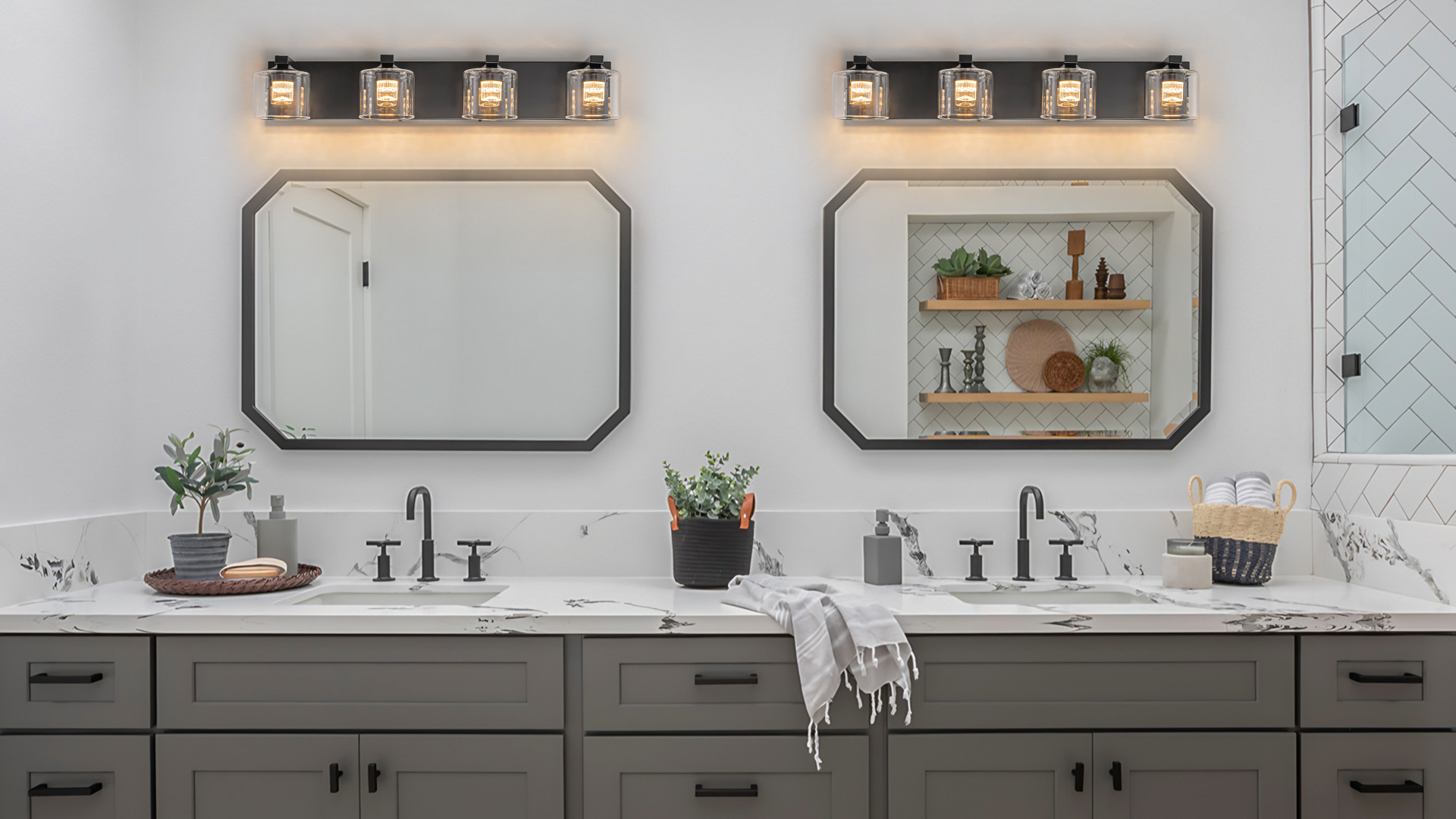 Image of foucasal LED Bathroom Vanity Lights, 5CCT Dimmable 2700K-4500K Vanity Light Fixtures Over Mirror, Modern Vanity Lighting for Bathroom Restroom Hallway Living Room (Black, 4-Light)