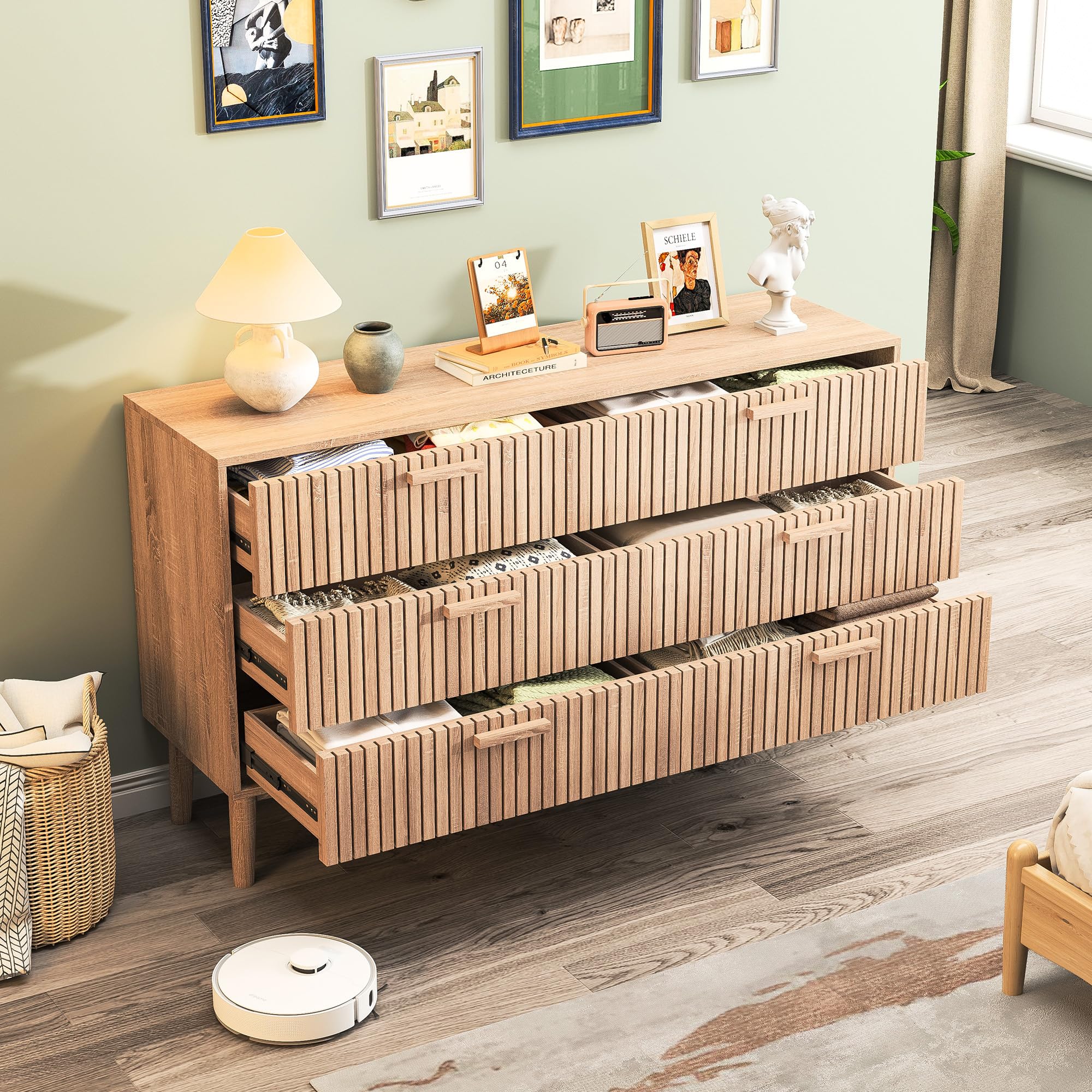 Komoda z 6 szufladami, 100 × 34 × 73 cm, rustykalna komoda, drewniany organizer do przechowywania, komody, do przechowywania ubrań w stylu boho, szafka nocna do salonu, przedpokoju,
