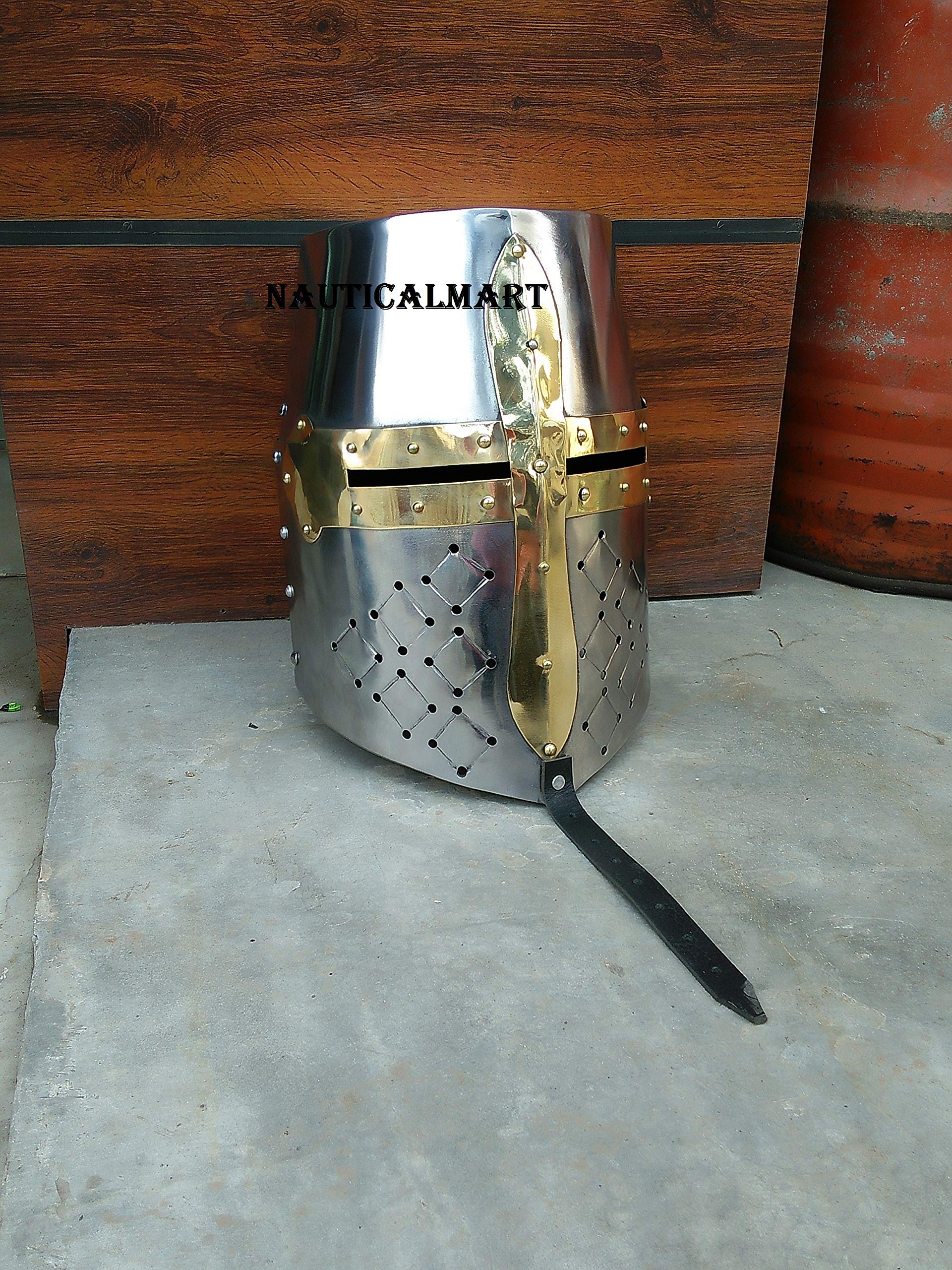 Medieval Knight Templar Brass Crusader Helmet Warrior Helmet Wearable for Adult Medieval Costumes Silver