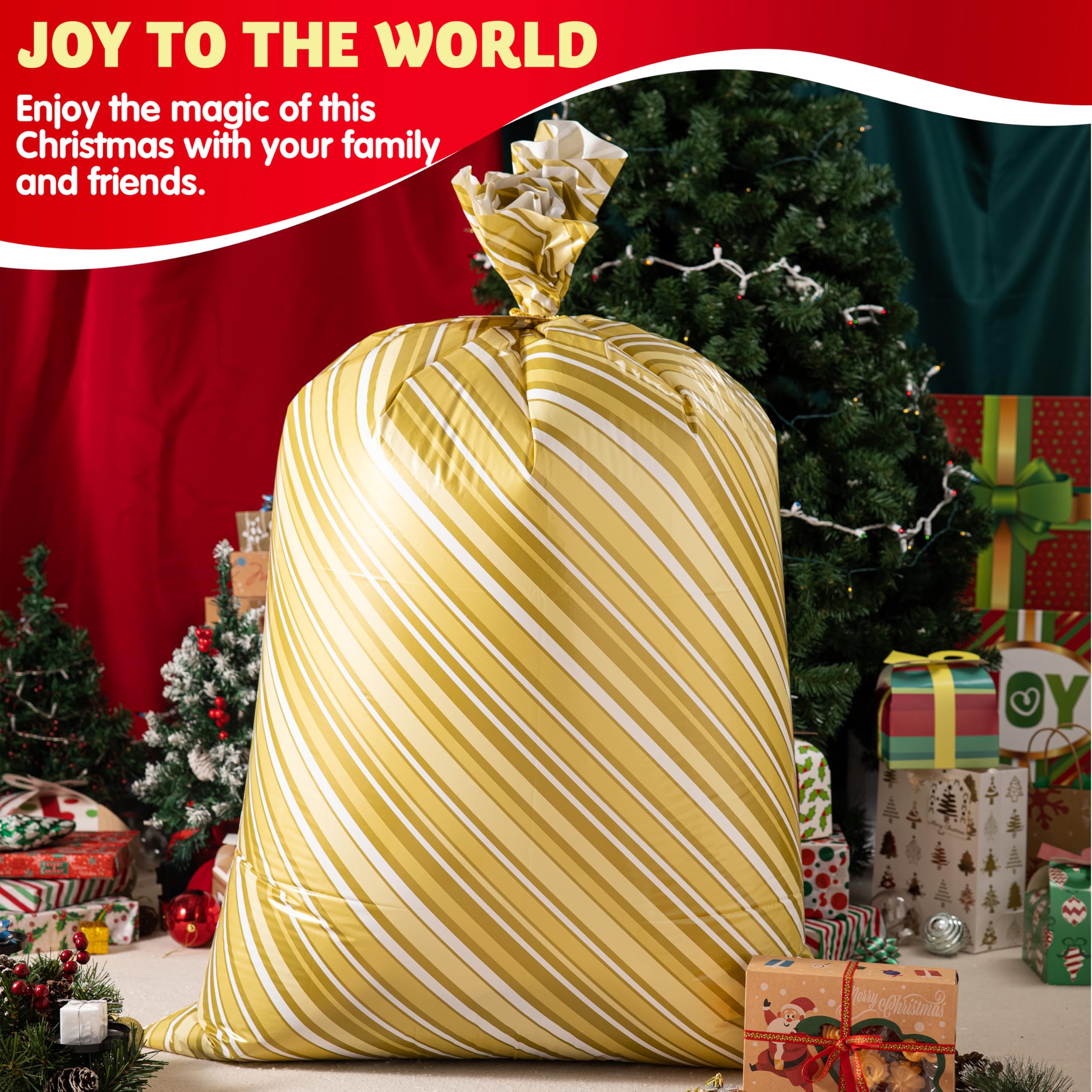 3 Stück Übergroße Gold Plastikgeschenktüten für Weihnachten mit Geschenkanhängern, Große Geschenktüten für Weihnachten 142cm x 91cm, Party Favors Supplies, Geschenkverpackungen