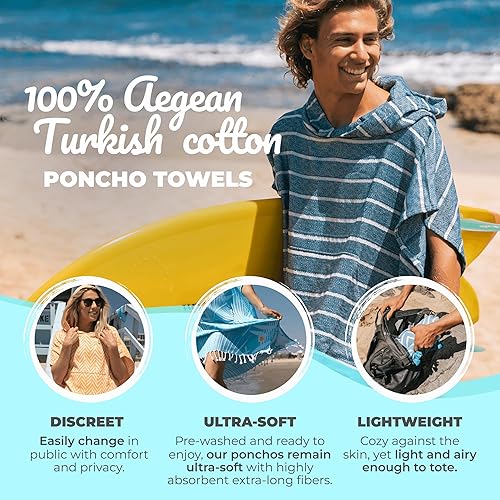 Miniatura 2 de Nova Blue Poncho de surf  Poncho de surf a rayas azul marino y blanco para hombre  Toalla de playa grande con capucha para adultos (33 x 44)  Toalla