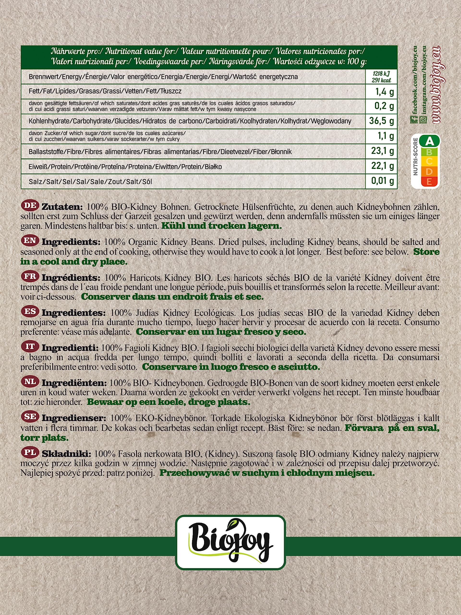 Biojoy Frijoles rojos (Kidney) Ecológicos (1,5 kg), enteros y sin aditivos
