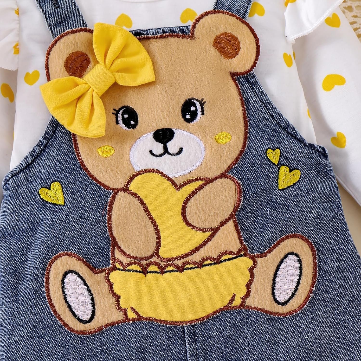 Baby Girl Clothes Fall Winter Outfits Long Sleeve Romper Bear Cartoon Suspender Skirt Bow Headband Set 0-18 Months - Image 6