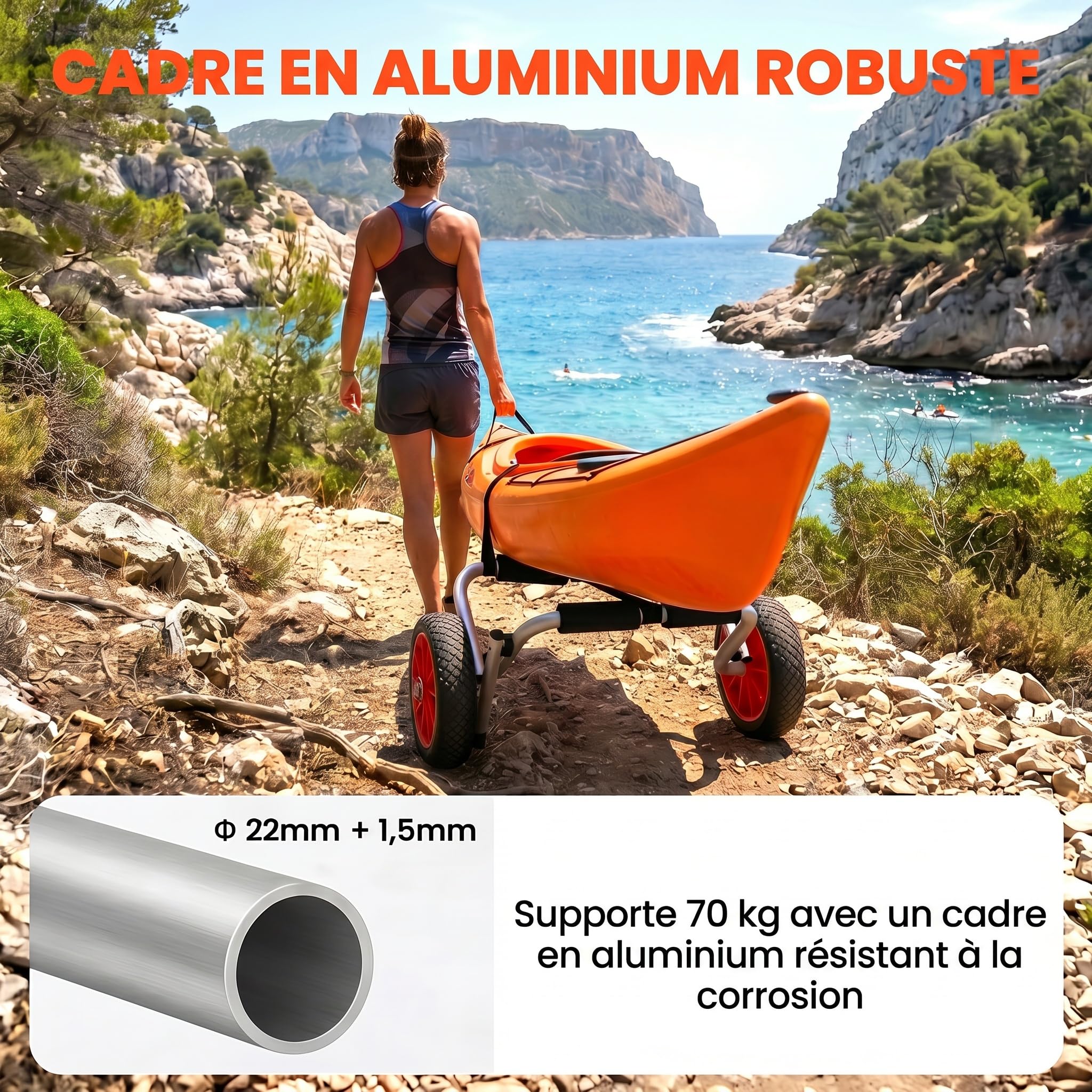 Outsunny Chariot Sit On Top Kayak Pliable, Chariot Kayak, Canoë, 70 Kg | Chariot de Transport, Pour Bateaux, Alu, Mousse Antidérapante