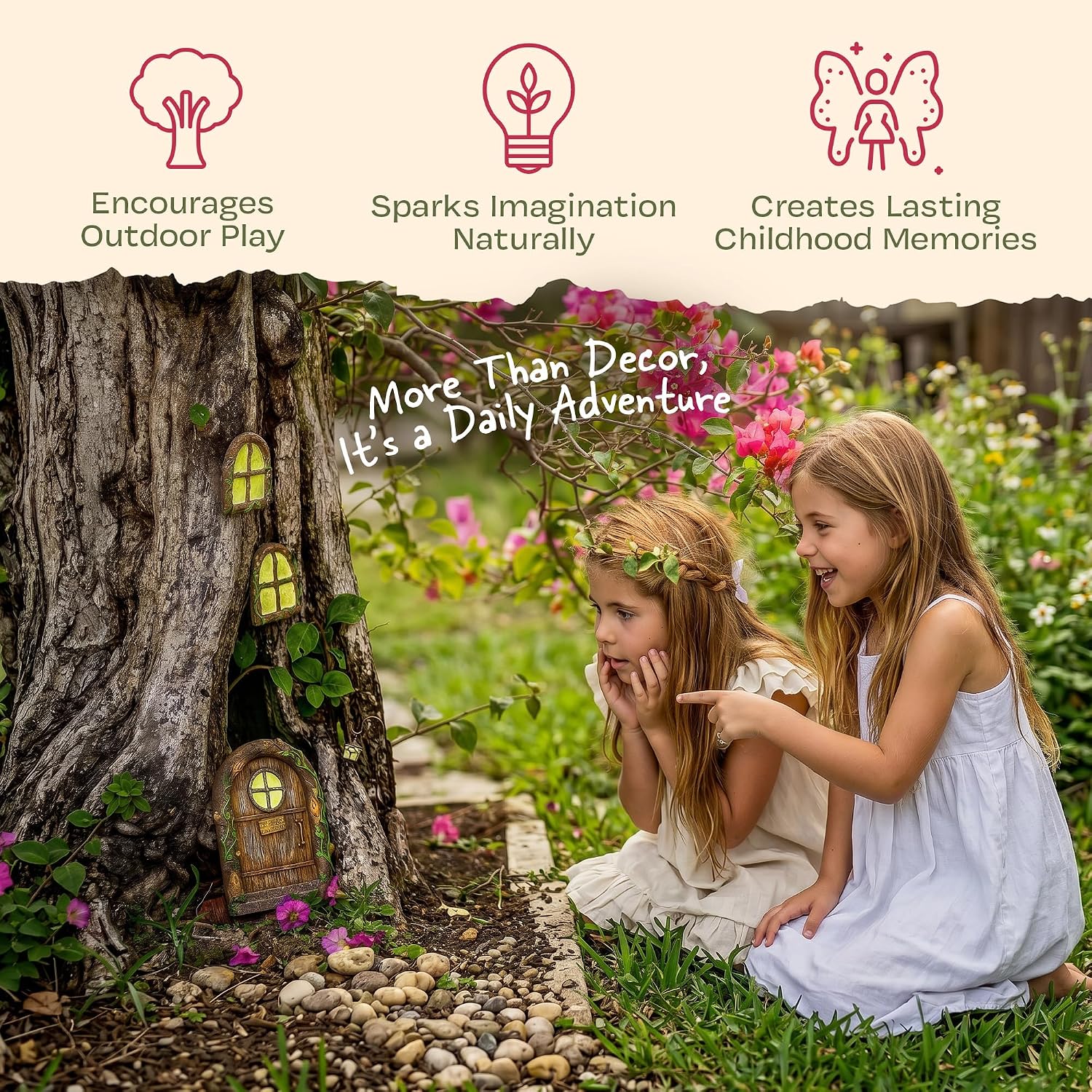 Tree Poetry Fairy Door for Tree Kit – 2 Glow Windows & Lantern