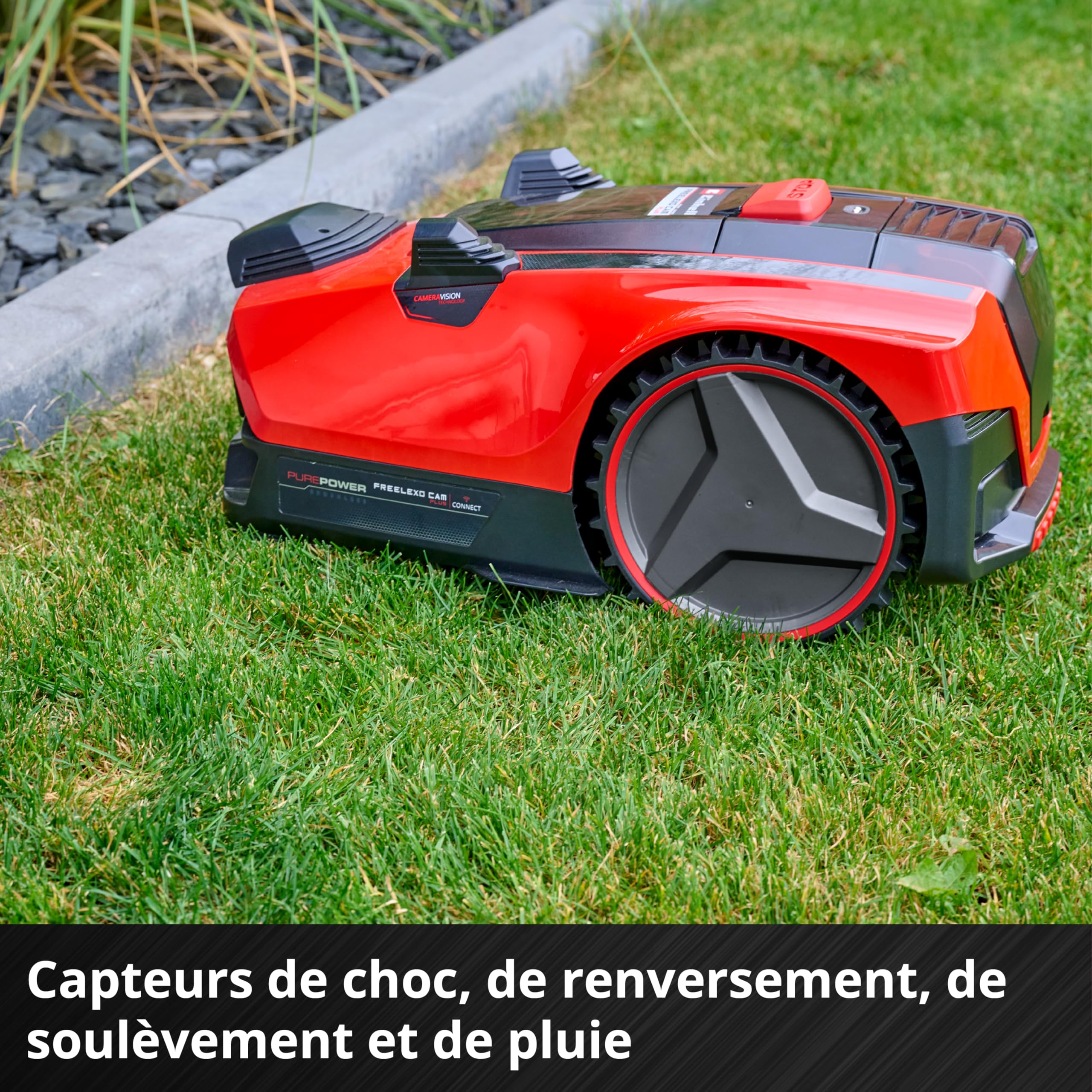 Einhell Robot-Tondeuse FREELEXO CAM Plus 600 Power X-Change (18 V, caméra remplaçant Le câble périphérique, pour 600 m², Moteur sans Charbon, Wi-FI, pentes Jusqu’à 25%, avec Batterie 4,0 Ah Plus)