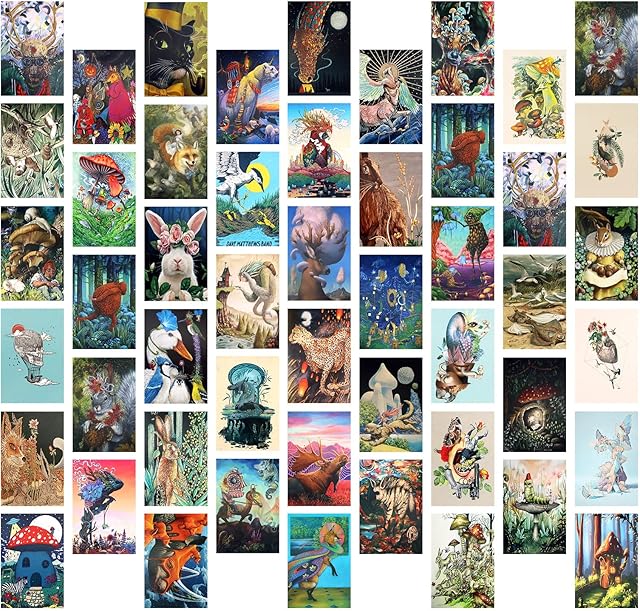 Shineyoo 50PCS Art Wall Collage Kit, Room Decor Aesthetic Vintage Print Posters Kit, Decor Collage Postcard for Girls Boys Fashion Room Bedroom Walls Dorm Photo Display (Style 5)