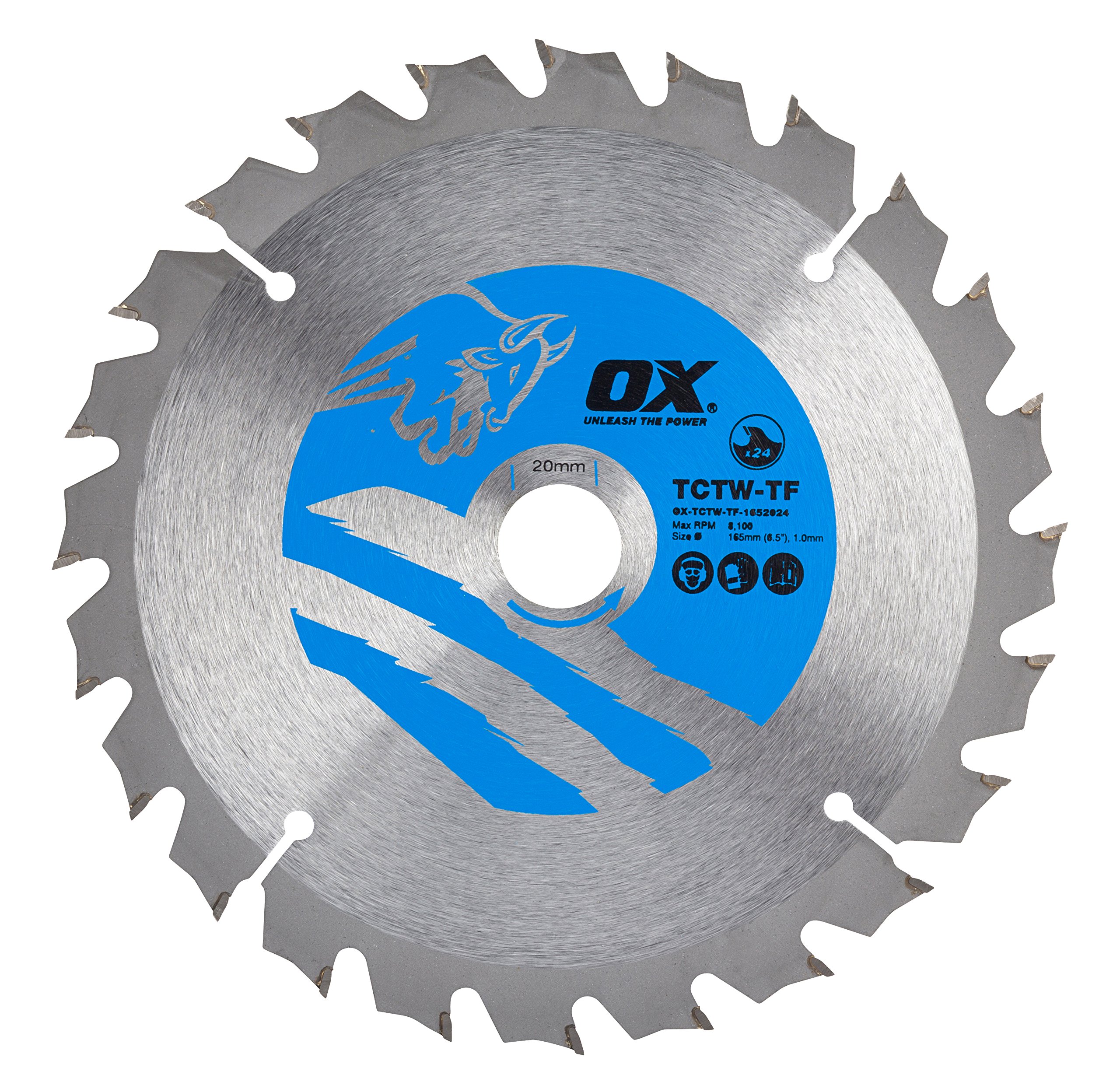Ox Tools Silver/ Blue Ox Wood Cutting Thin Kerf Circular Saw Blade 165/20Mm, 24 Teeth Atb