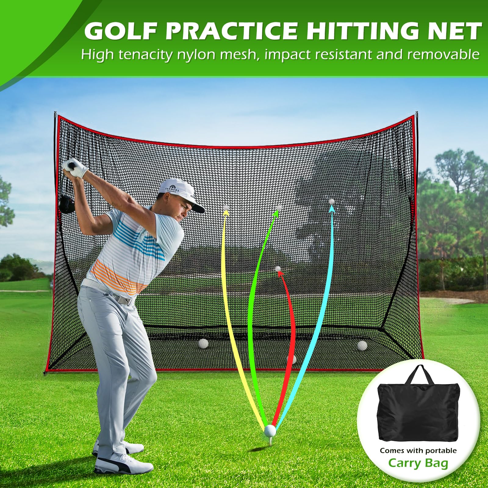 GoSports - Red de golf para práctica, 3 m x 2,1 m o 2,1 m x 2,1 m, campo de entrenamiento personal para uso interior o exterior