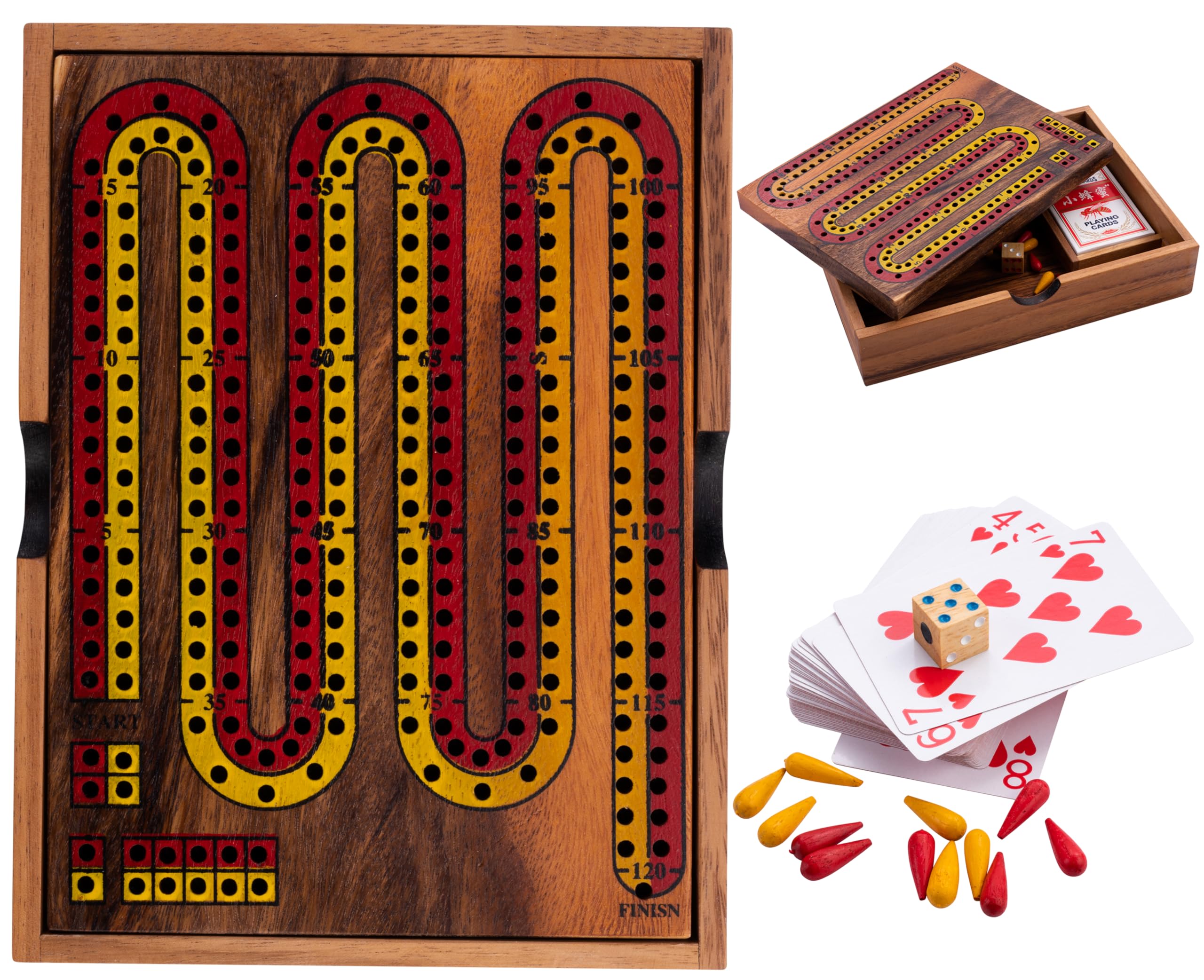 Engelhart - 350290 - Cribbage Di Legno In Cofanetto Con Carte - Gioco Da Tavolo Per 2 O Più Giocatori - Dai 8 Anni In Su - Dimensioni: 16,7 X 22,2 X 4,3 Cm-image